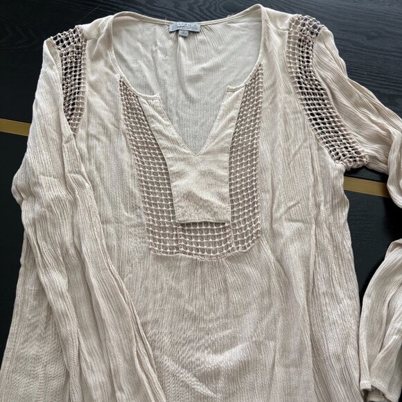 Joseph A. Beige Crochet Trim Boho Peasant Blouse Long Sleeve Top – Size M - Picture 6 of 10